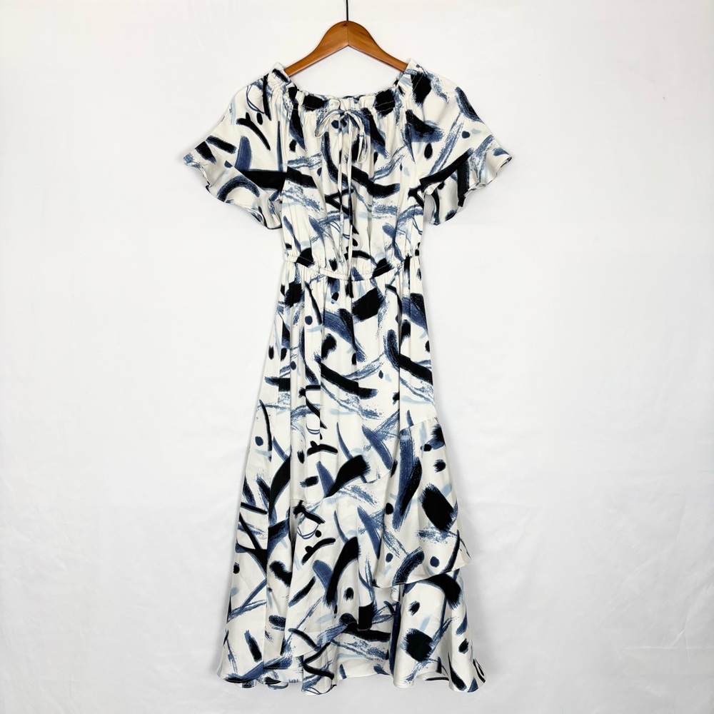 NEW PATRIZIA LUCA Womens Off the Shoulder Printed Maxi Dress Navy Size XS